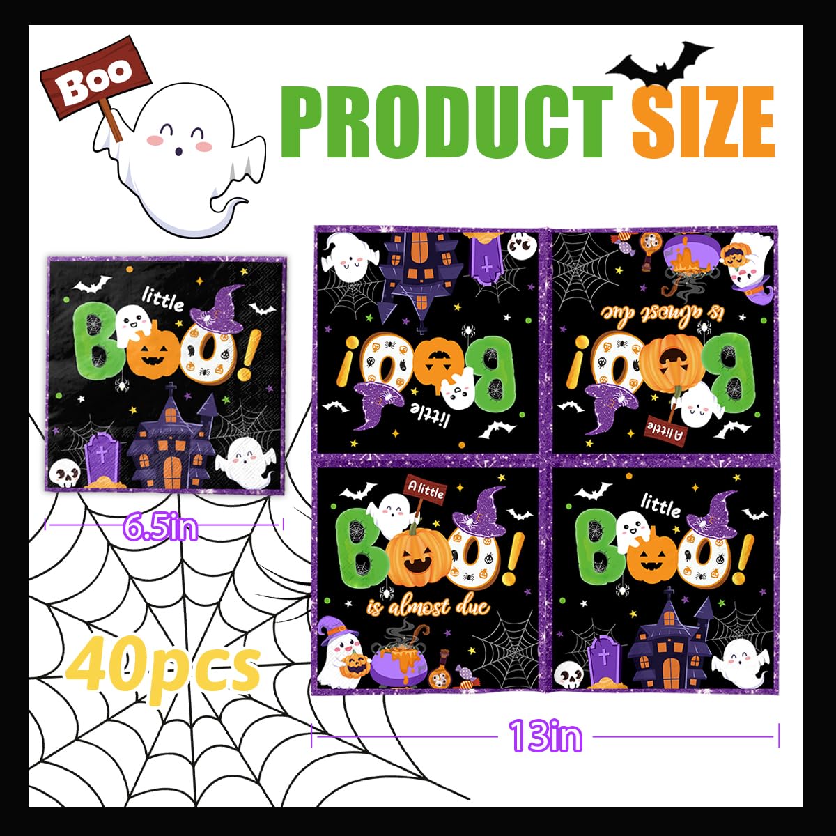 Halloween Baby Shower Decorations-40Pcs A Little Boo Is Almost Due Napkins Halloween Boo Disposable Paper Napkins Cute Halloween