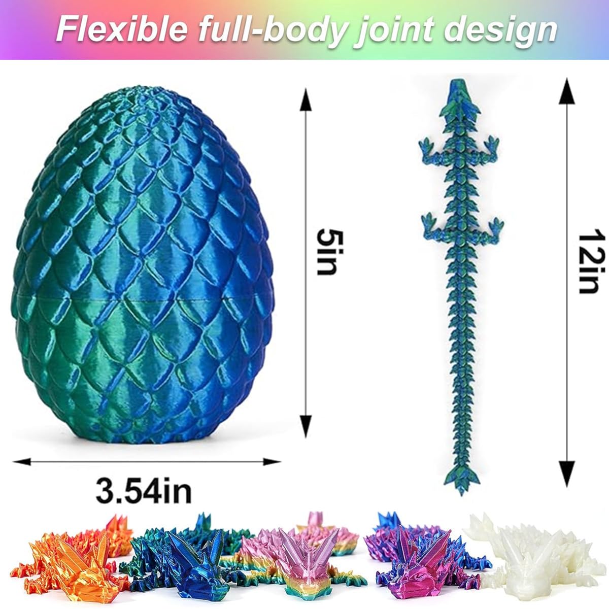Enttgo Dragon Eggs With Dragon Inside,12Inch Dragon Toy,3D Printed Flexible Desk Figure Decors,Easter Basket Essentials,Fidget T