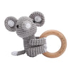 Wooden Teether Crochet Baby Rattle, Crochet Baby Toys, Organic Wooden Newborn Toys, Newborn Animal Rattle Toys,Knitted Stuffed A