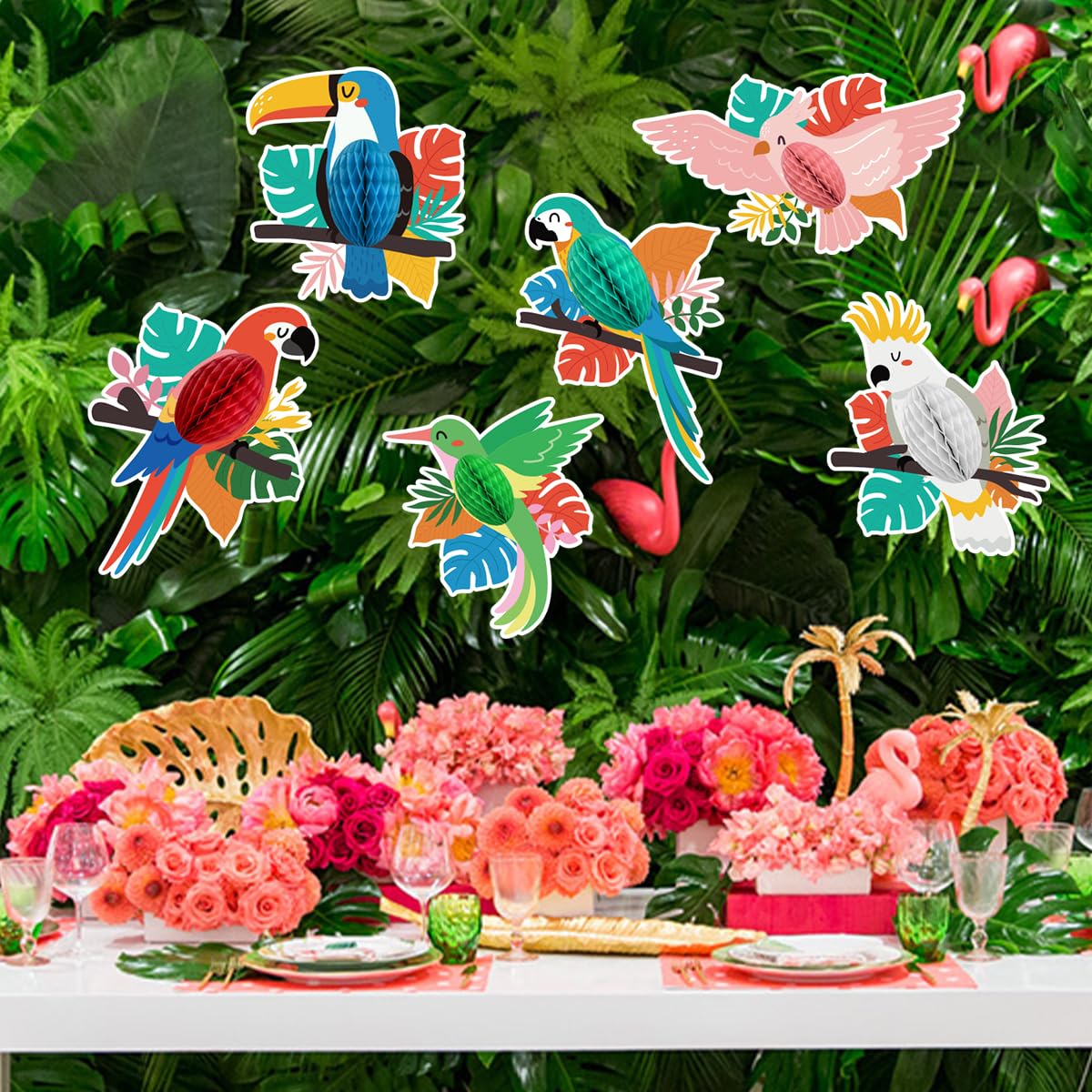 6 Pieces Tropical Birds Honeycomb Paper Cutouts Hanging Parrot Hawaiian Luau Tropical Party Decorations for Summer Beach Jungle