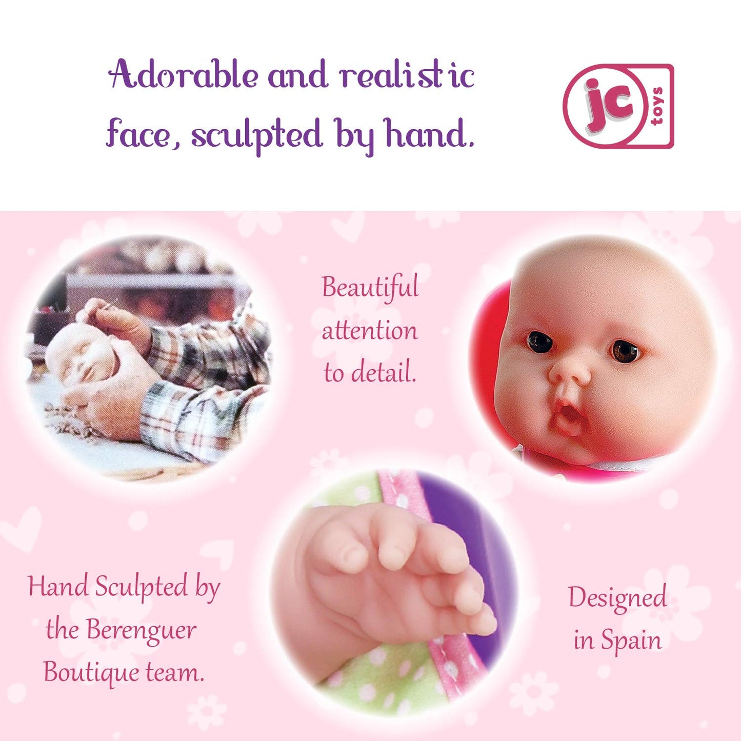 JC Toys Lots to Love 14" Vinyl Doll Set - 4 Piece Bath Time Gift, Posable & Waterproof, Pink, Model 16008, Ages 2+