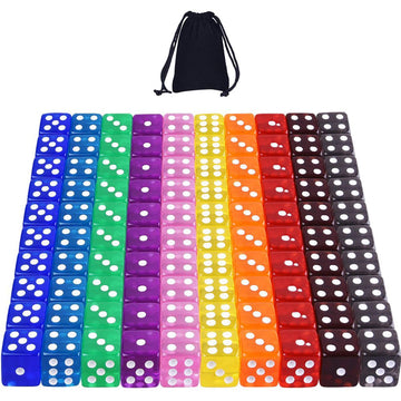 AUSTOR 100 Pieces 6 Sided Game Dice Set 10 Transparent Colors Square Corner Dice for Tenzi, Farkle, Yahtzee, Bunco or Teaching M