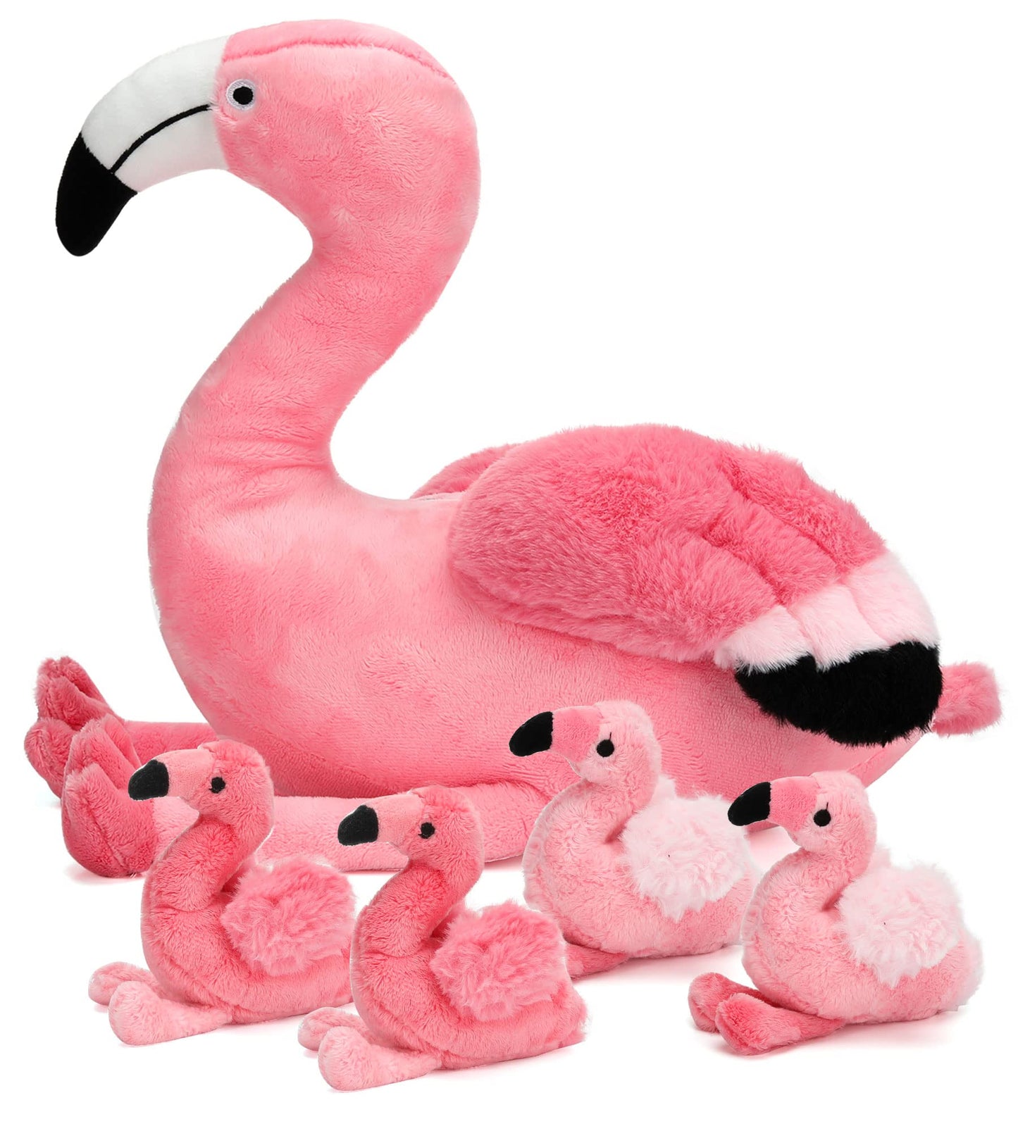 Qpewep 21-Inch Pink Flamingo Stuffed Animal with 4 Plush Babies - Soft, Machine Washable, Perfect for Kids' Birthdays and Zoo Party Decor