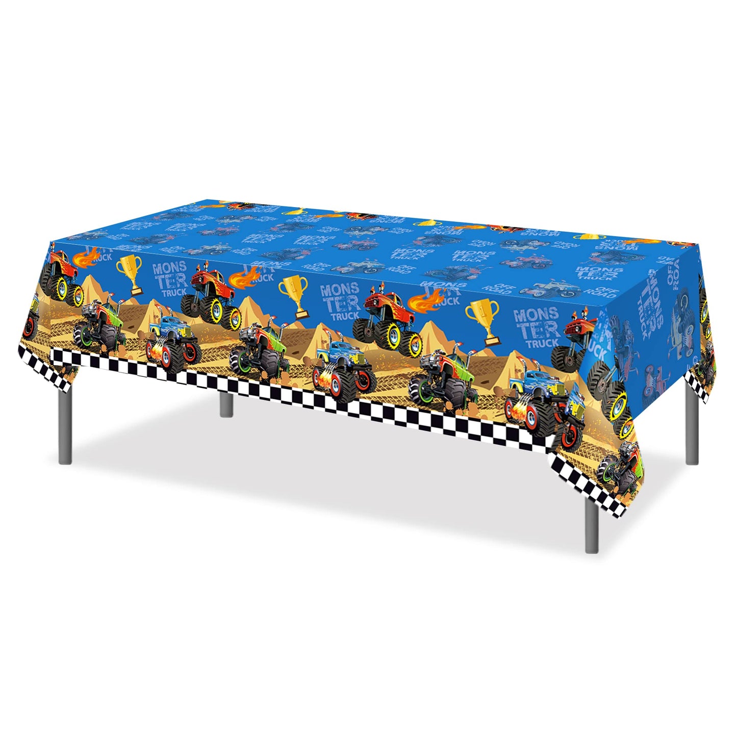 3 Pieces Monster Truck Tablecloth - Machine Table Cover for Cars Theme Birthday Party Decorations, Disposable Plastic, 54x87In