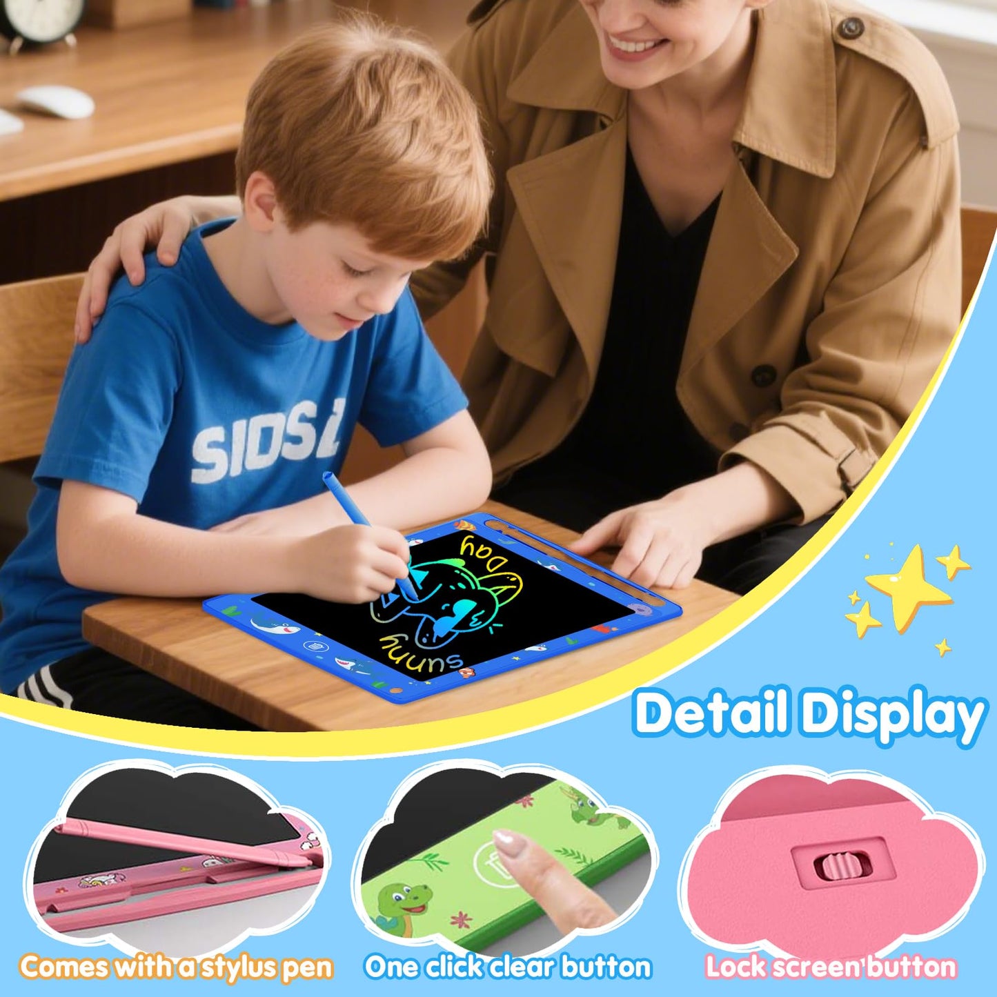 Party Favor 10 Pack LCD Writing Tablet for Kids, 8.5 Inch Colorful Doodle Board Drawing Pad, Educational Learning Travel Toys Bi
