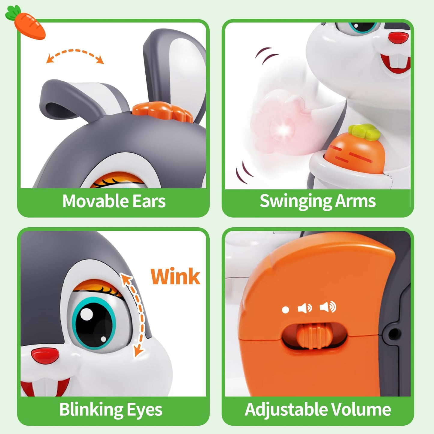 Wanonoo Baby Musical Bunny Toy Dancing Crawling Tummy Time Toys, Light Up Infant Toys 0-3-6 6-12 12-18 Months Birthday Gifts For