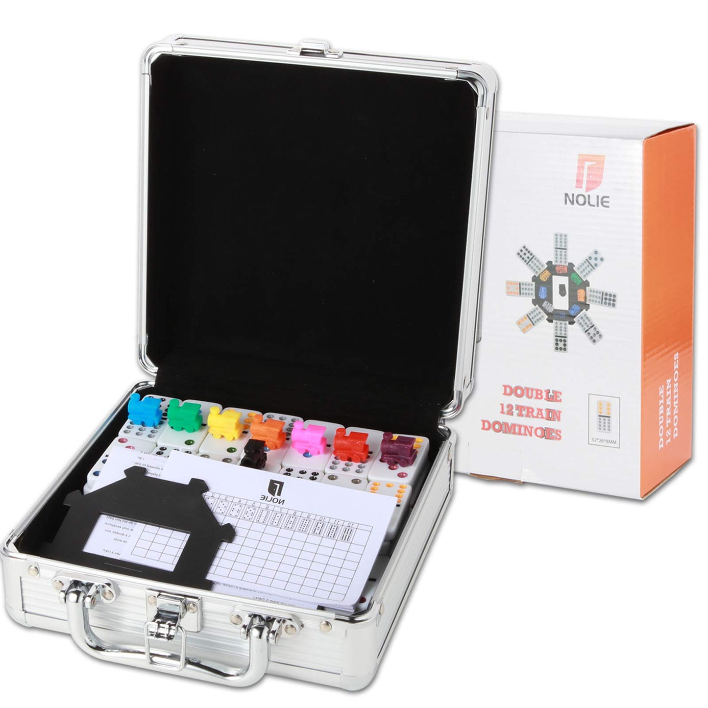 Nolie Mexican Train Dominoes Game, Double 12 Dominoes Set, Dot Dominoes With Aluminum Case