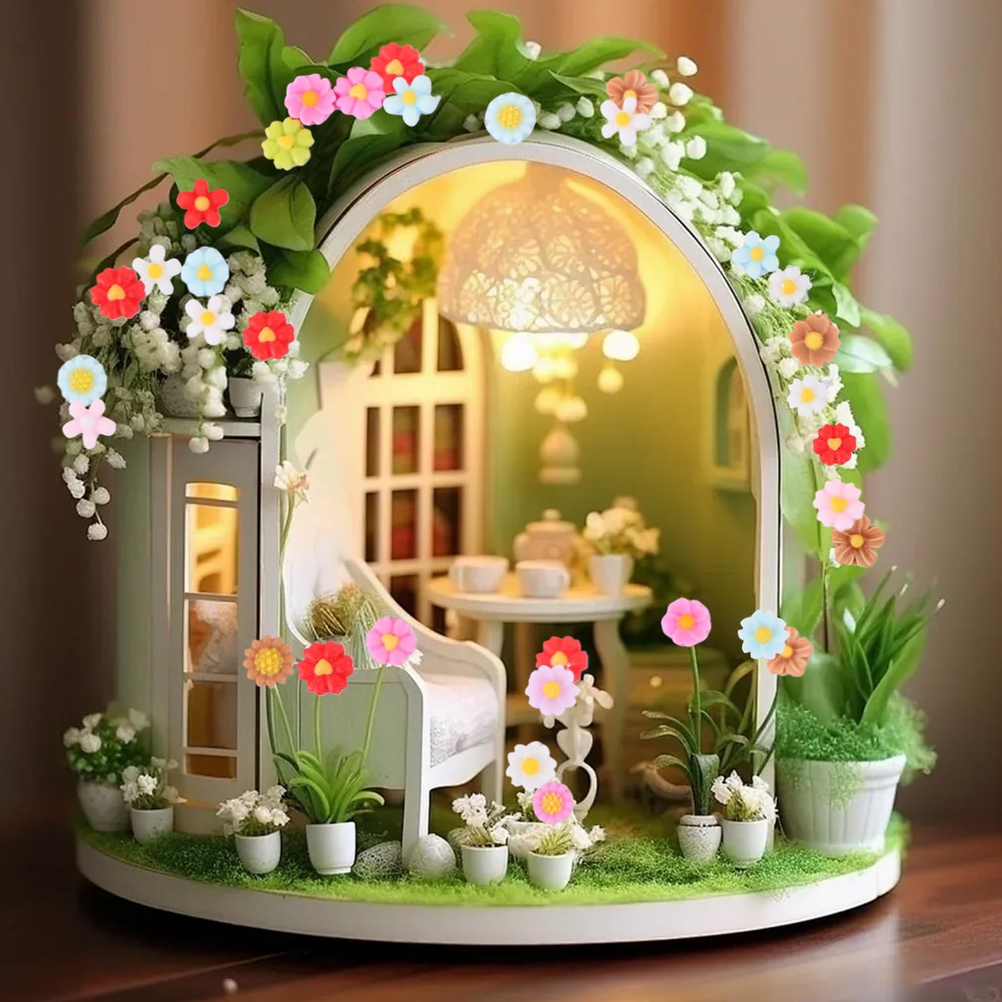 200 Pieces Colorful Tiny Flowers For Dollhouse Miniatures Resin Flowers For Crafts Tiny Things For Fairy Garden Micro Landscapin