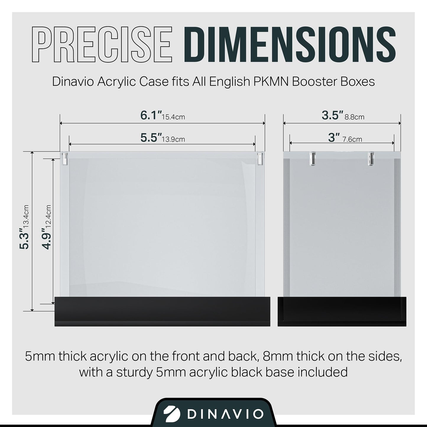 Dinavio Crafthouse PKMN Booster Box Case Acrylic Display - Booster Box Protector Case - 8mm + 5mm Acrylic 5x3mm Magnets - Compatible with PKMN Booster Boxes (Black Base)
