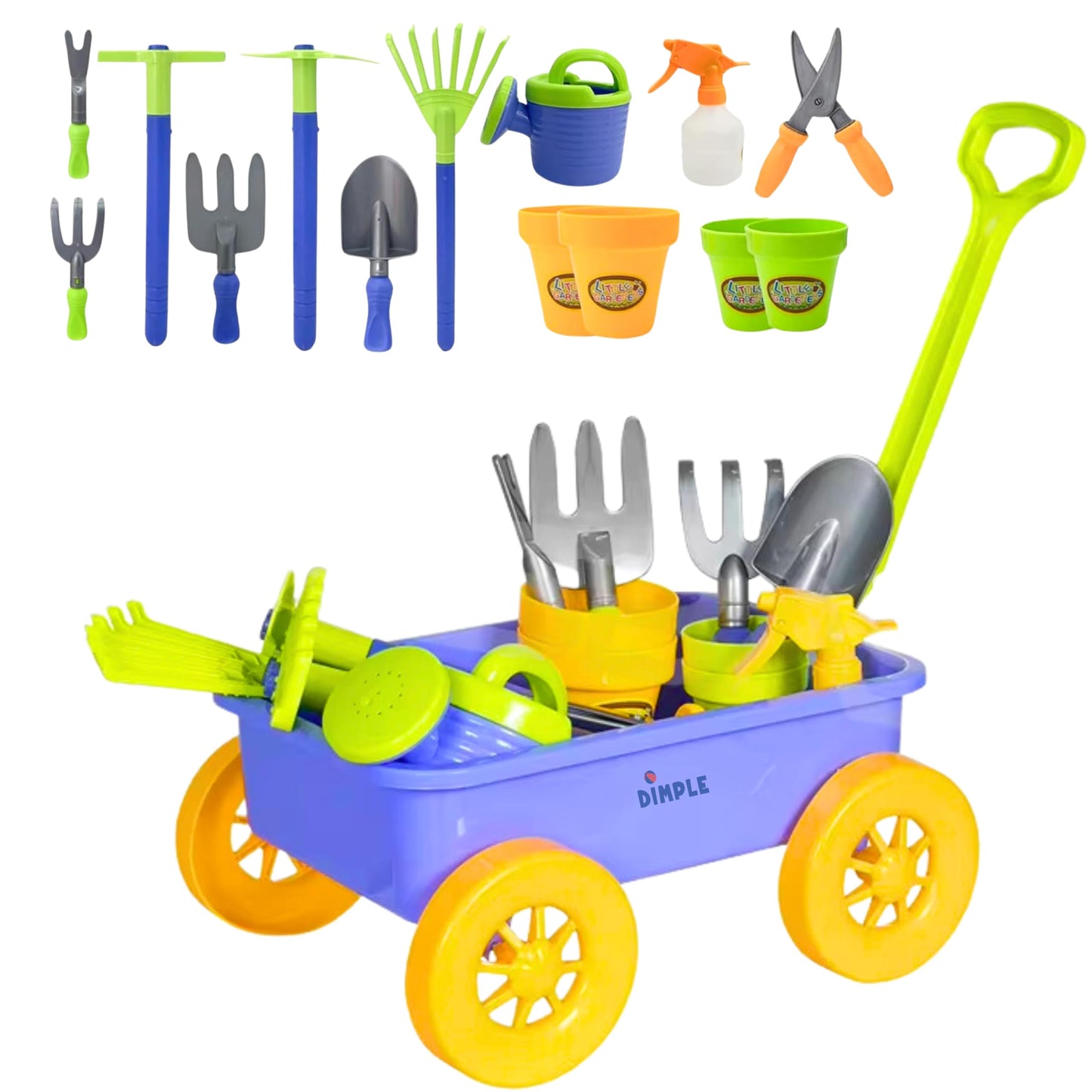 Dimple Garden Wagon & Tools Toy Set enhanced 15 Pcs Kids Gardening Tools & Wagon Toy Set - Sturdy & Durable - Top Yd  Beach  Sand  Garden Play Set - Great for Kids & Toddlers
