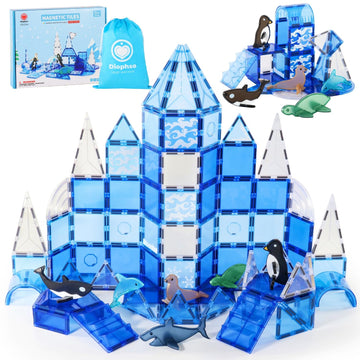 Diophso Arctic Animals Magnetic Tiles Set - 6 Sea Animals, Educational Plastic Building Blocks, Medium Size, Blue, Model X5106