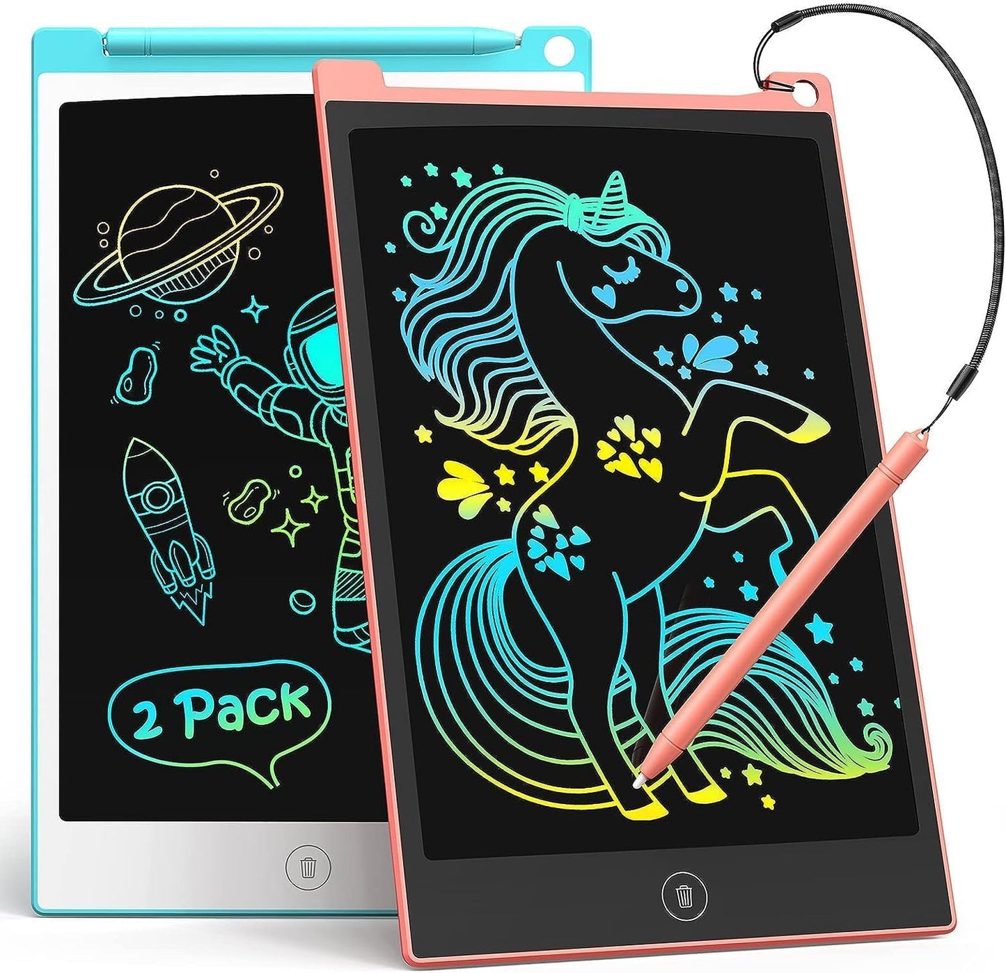 Tecjoe 2 Pack Lcd Writing Tablet, 8.5 Inch Colorful Doodle Board Drawing Tablet For Kids, Kids Travel Games Activity Learning Toys Birthday Gifts For 3 4 5 6 Year Old Boys And Girls Toddlers