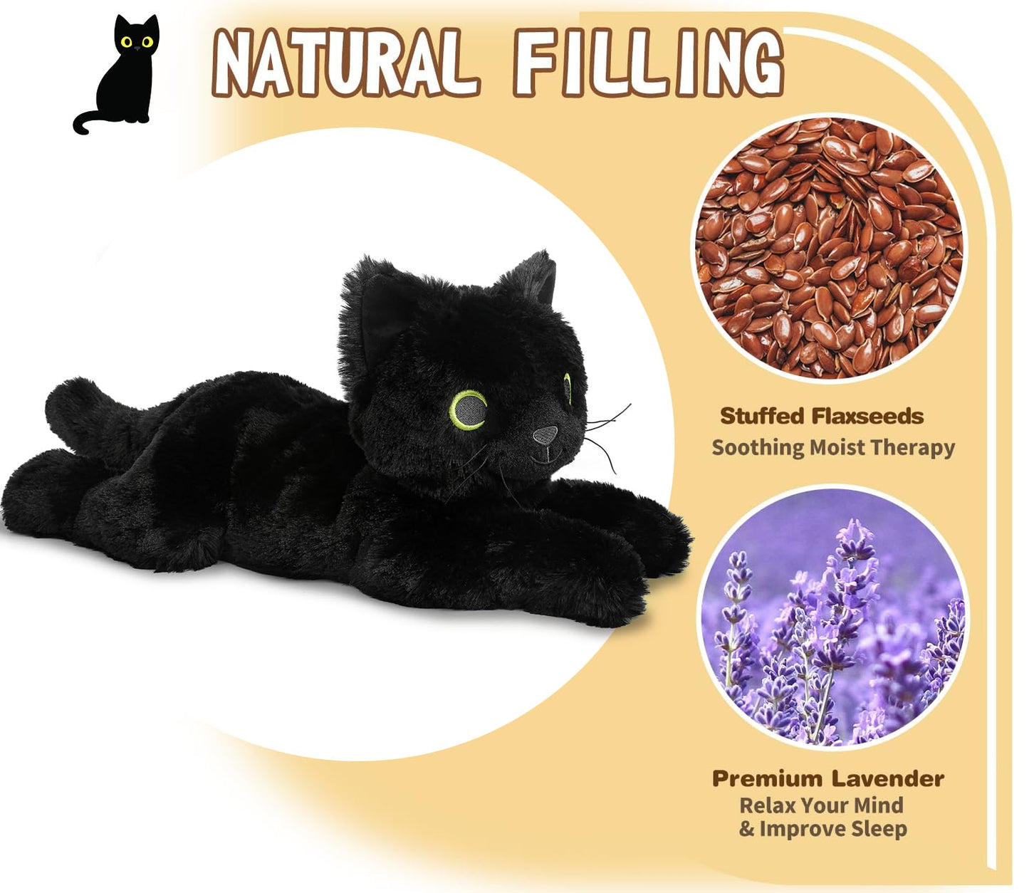 Black Cat Stuffed Animals, Microwavable Stuffed Animals Heating Pad For Cramps, Pain Stress Relief, Heatable & Coolable Lavender