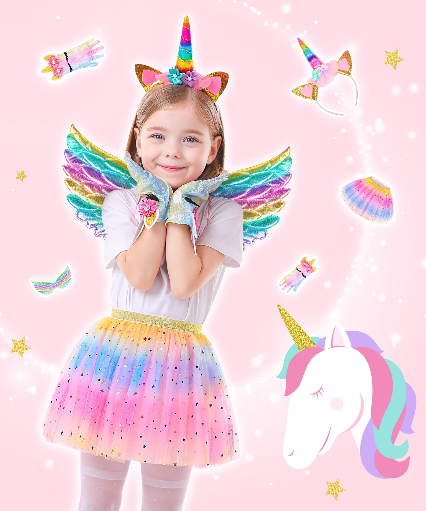 Stopklas Little Girls Dress Up Costume Set, Fairy And Mermaid Princess Dress Up Trunk With Accessories 19Pcs Girls Pretend Play