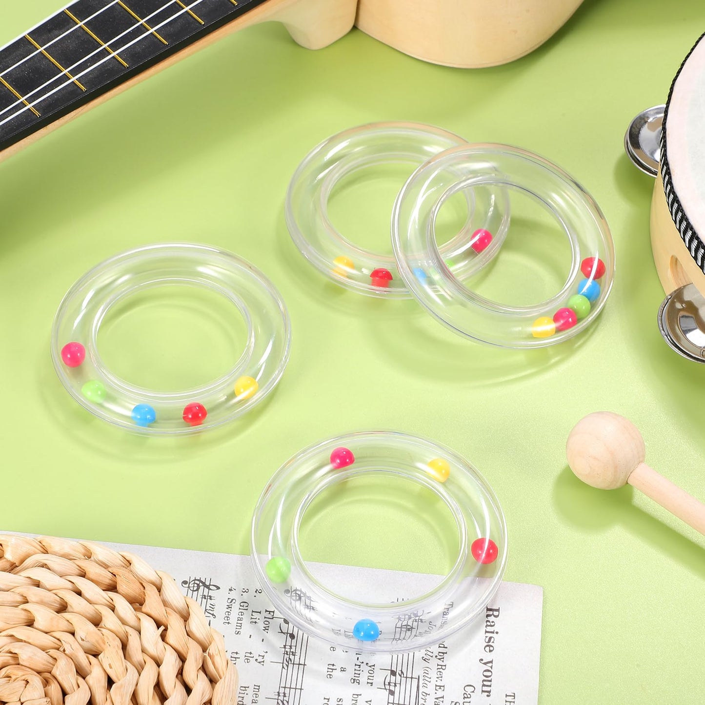 Toyvian 6Pcs Baby Toy Rings, Baby Rattles Plastic Clear Hand Bell Shaker, Rattle Inserts For Baby Toys, Developmental Baby Toy For Early Learning, Newborn Toddler Gifts