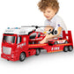 Dwi Dowellin 25.6'' Semi Truck Toy with Racing Car and Helicopter for Kids Toddlers - Fire Toys,Birthday Gifts for Boy Toddler C