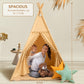 WIRHAO Teepee Tent for Kids with Mat, Cotton Canvas Kids Teepee with Pompom for Toddlers Indoor Play Tent for Girls Boys with St