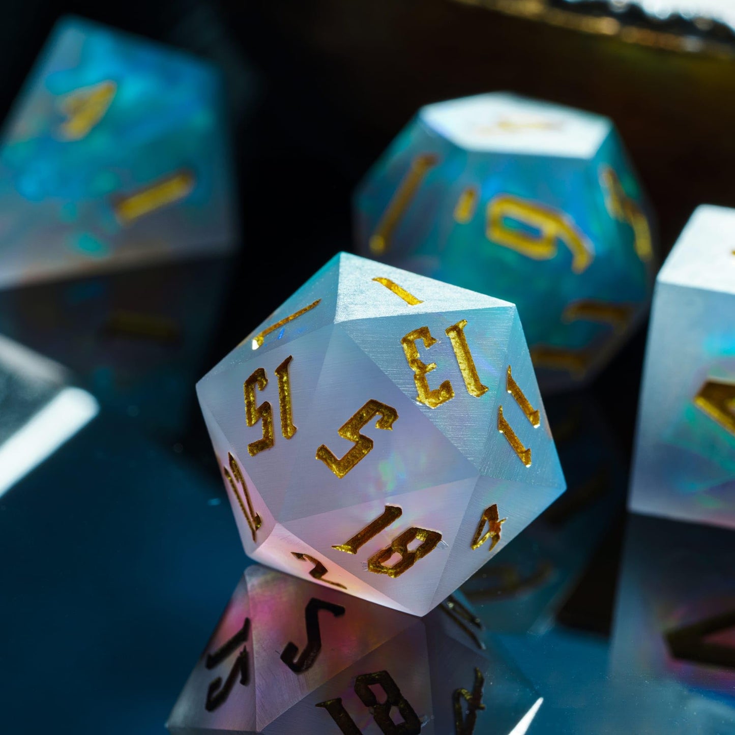 Cusdie Frosted Dice Sharp Edges Dnd Dice, 7 Pcs D&D Dice, Handcrafted Polyhedral Dice Set, For Role Playing Game Pathfinder(Grey