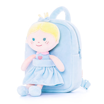 Onetoo Toddler Backpack Kids Backpacks With Soft Tanned Baby Dolls In Blue Heart Dress 9.5''