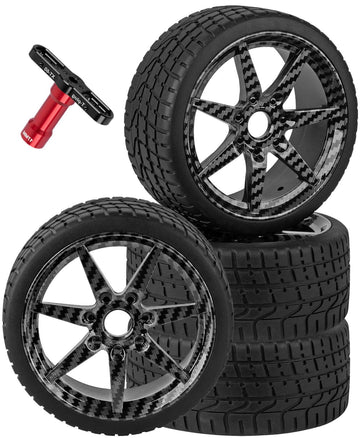 BRCatWPark RC Highway Tires Wheel for 1/7 Infraction 6S BLX/Limitless,1/8 Typhon 6s BLX,7 Spokes Wheel Rim & Rubber Highway Tire