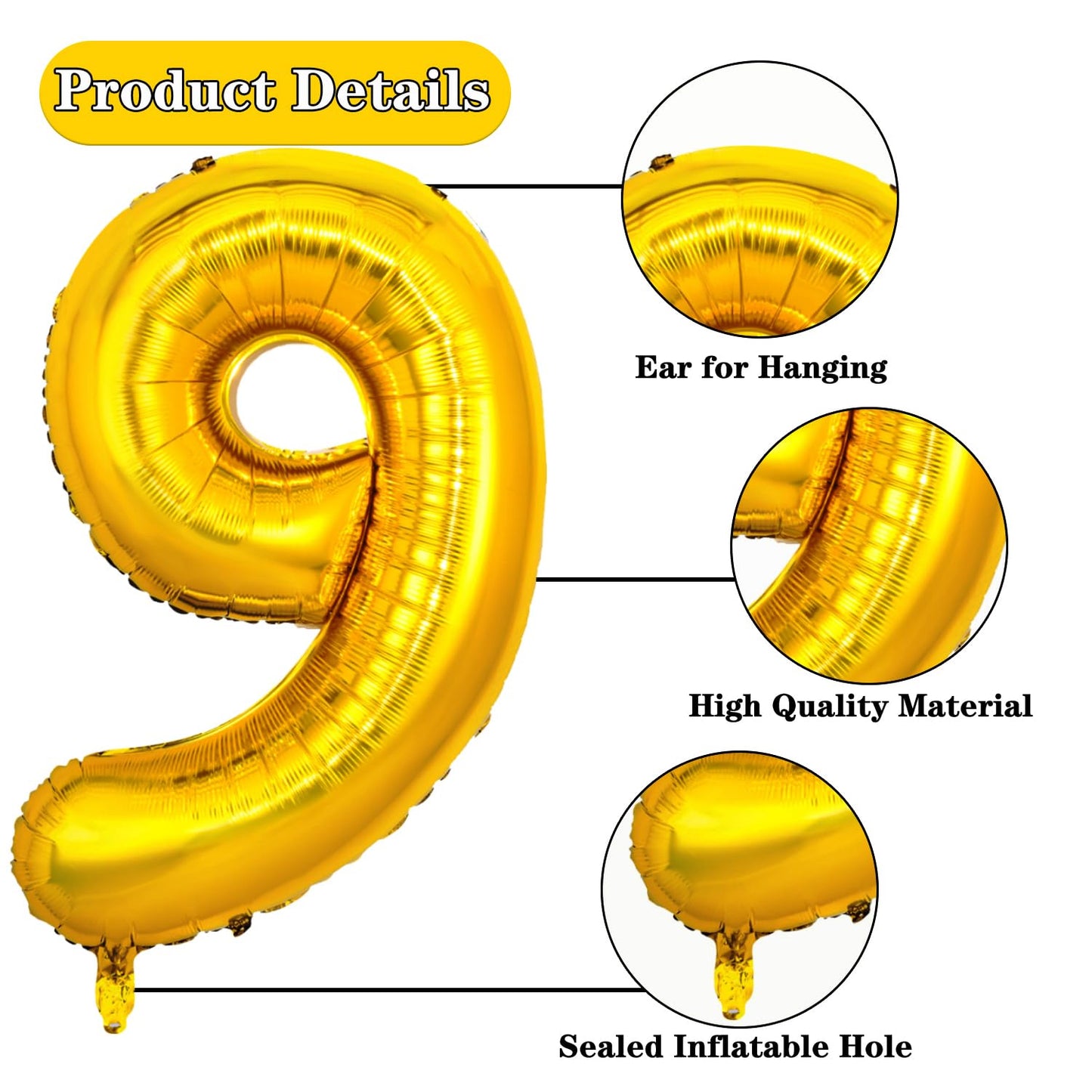 Pigetale 40 Inch Gold Large Numbers Balloons 0-9, Giant Number 9 Digit Helium Balloons Foil Mylar Big Number Balloons For 19 29