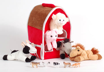 Unipak 12'' Plush Red Barn Playset With 5 Stuffed Farm Animals (Lamb, Pig, Cow, Gray Horse And Brown Horse) And 5 Bonus Farm Ani