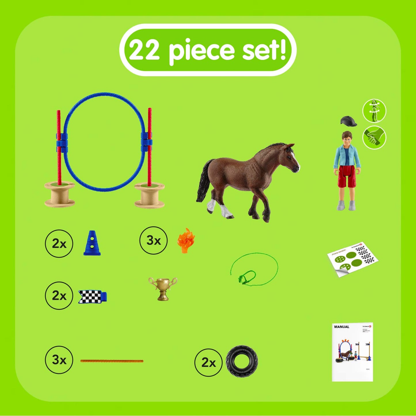 Schleich Farm World, Horse Toys For Kids, Pony Agility Race Playset With Horse Figurines And Accessories 22-Piece Set, Ages 3+
