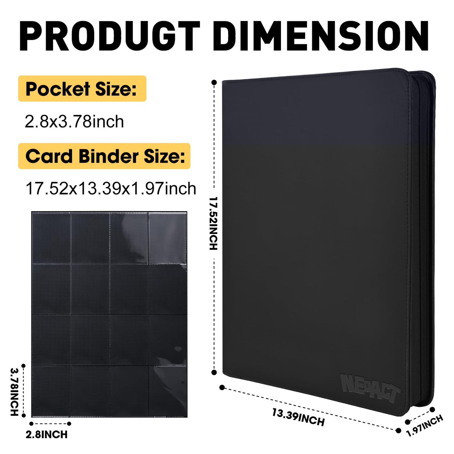 16 Pocket Card Binder 1280 Pockets Ringless Trading Card Binder enhanced Zipper Card Album Folder for TCG MTG Game&Sports Cards(BLACK)