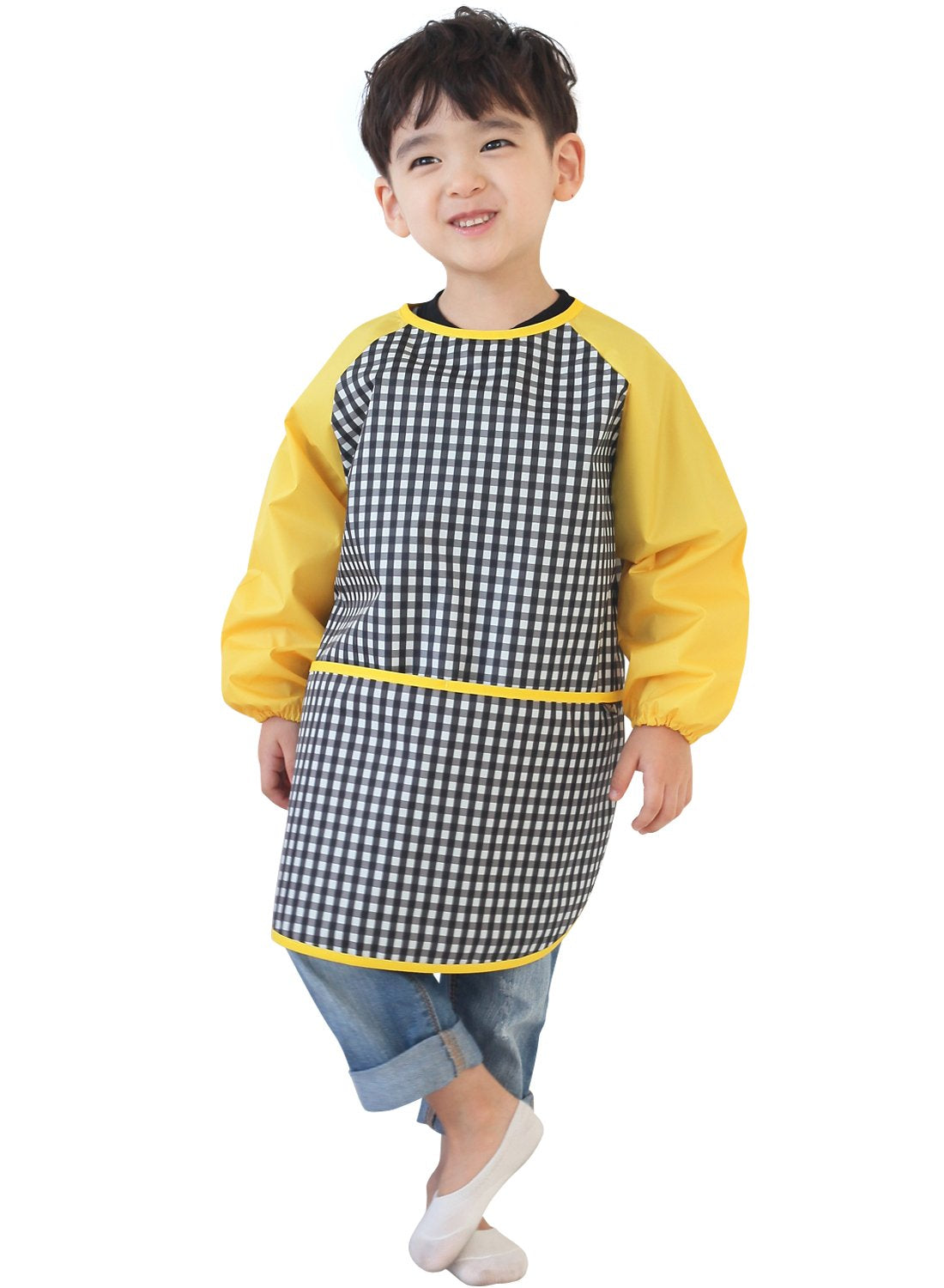 Plie Waterproof Kids Art Smocks 37 Colors (Age 1-10, S-XXL size), Black Check (33-S)