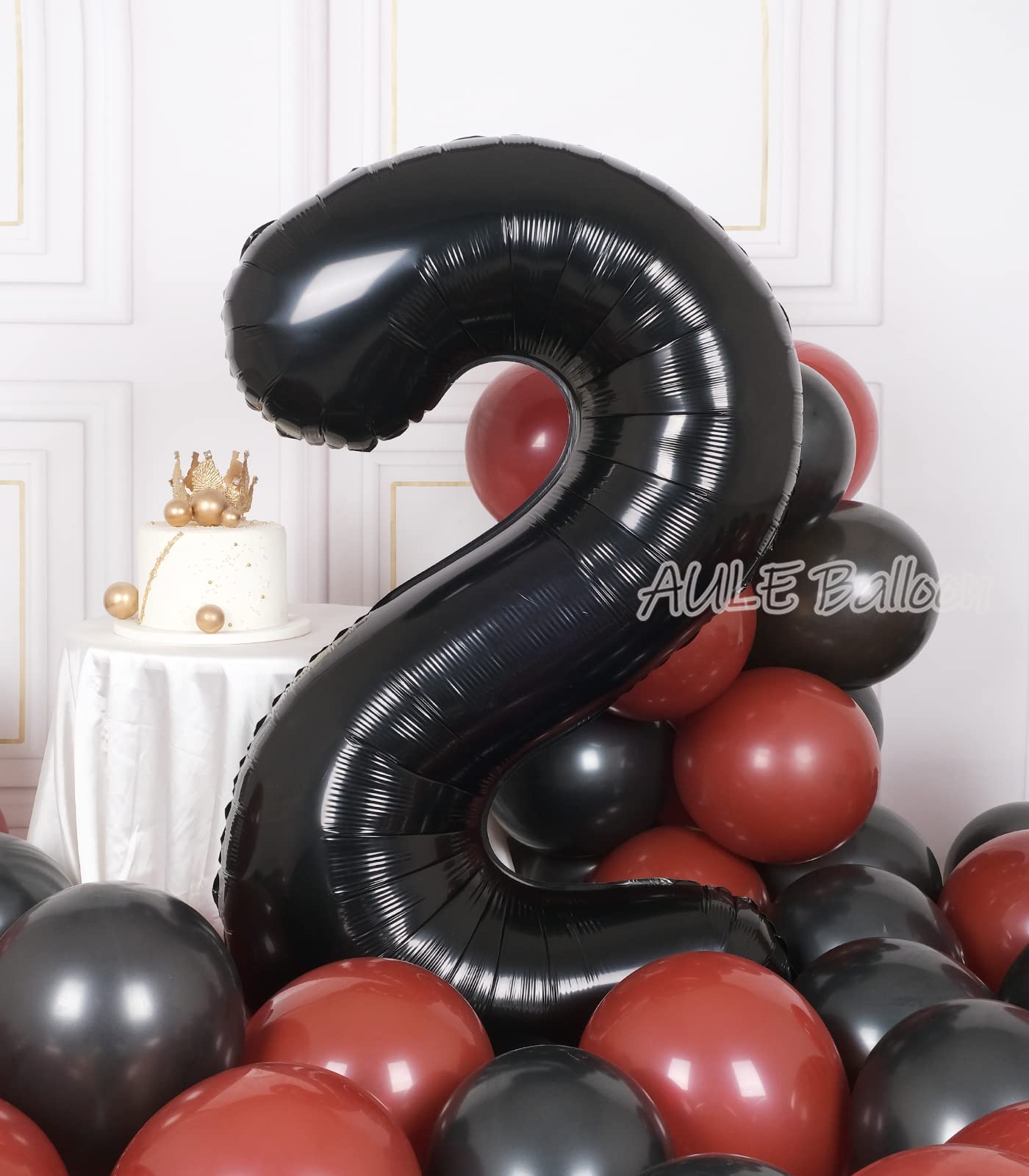 Aule 40 Inch Big Black 2 Balloon Number Large Foil Helium Number Balloons 0-9 Jumbo Giant Happy 2Nd Birthday Party Decorations F