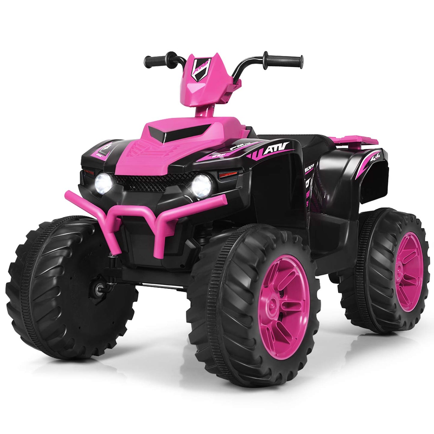 Costzon Kids Atv, 12V Battery Powered Electric Vehicle W/Led Lights, High & Low Speed, Horn, Music, Usb, Treaded Tires, Ride On Car 4 Wheeler Quad For Boys & Girls Gift, Ride On Atv (Pink)