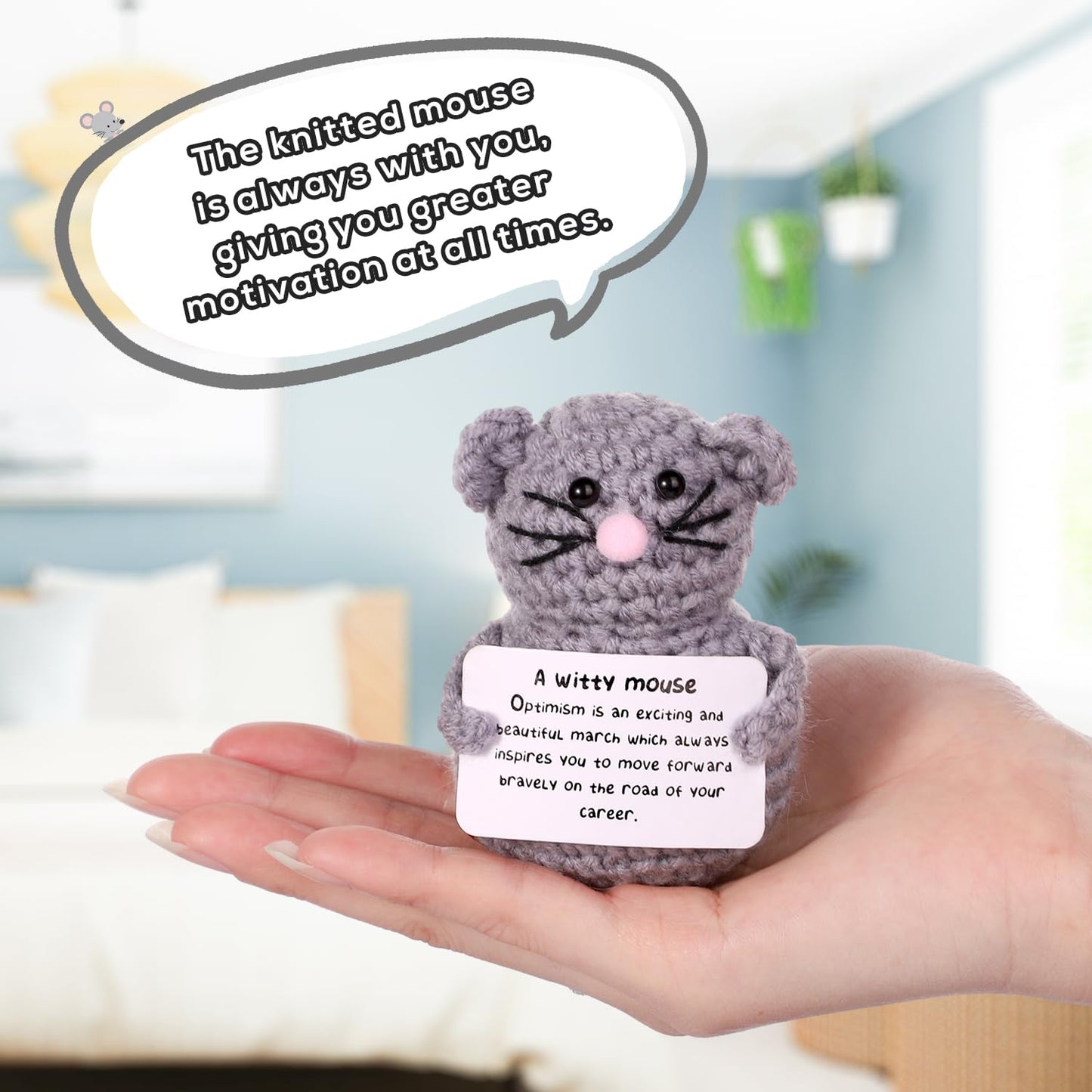 Boxob Funny Positive Mouse, 3.12In Creative Cute Knitted Potato Doll With Inspirational Card Emotional Support Mouse Crochet For