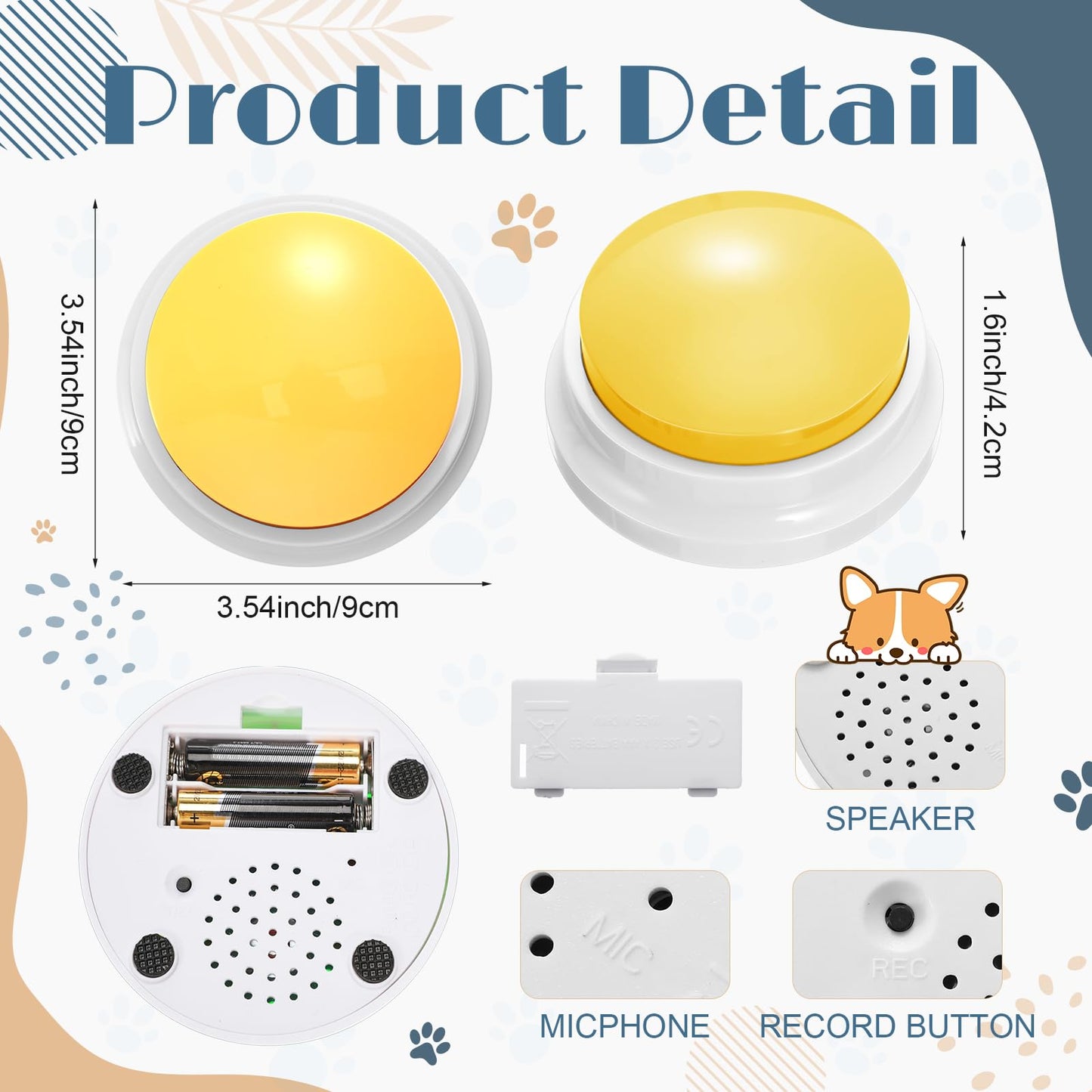 Jerify 16 Pieces Dog Buttons For Communication Voice Recordable Cat Dog Talking Buzzers Set With Stickers 30 Seconds Pet Speech