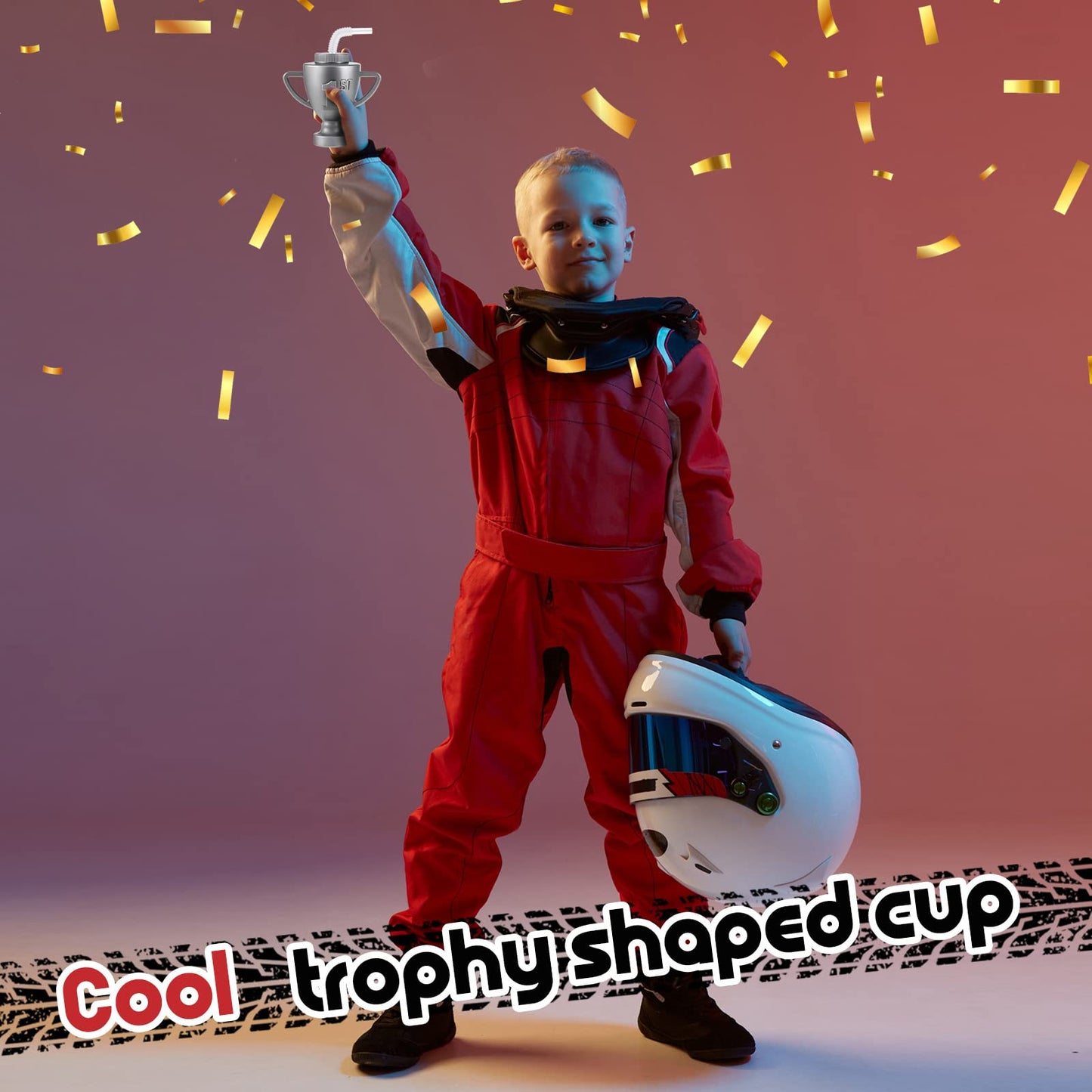 Amyhill 12 Pcs Race Car Trophy Cups With Straws and Lids 12 Oz Plastic Race Car Birthday Party Supplies And Favors For Kids Adul