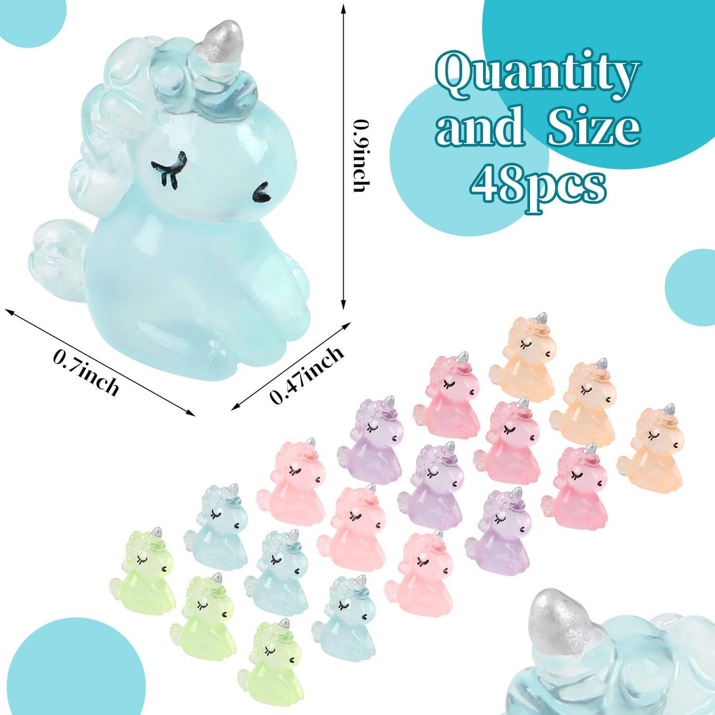 CCINEE 48pcs Luminous Mini Unicorn Miniauter Figures Glow in The Dark Resin Unicorn Figures Micro Fairy Ornaments Tiny Unicorns