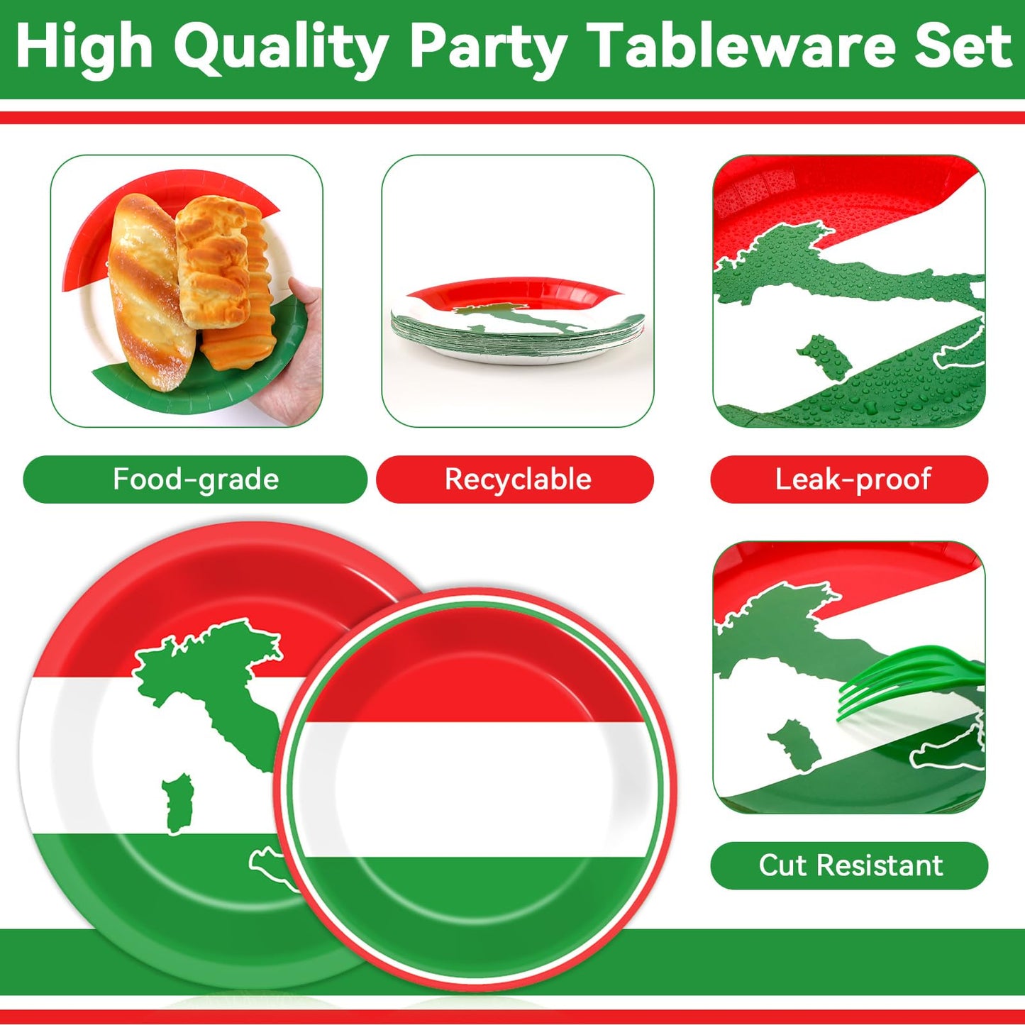 100 Pcs Italian Flag Plates And Napkins Party Supplies Italy Flag Party Tableware Set Italian Flag Red White And Green Party Dec