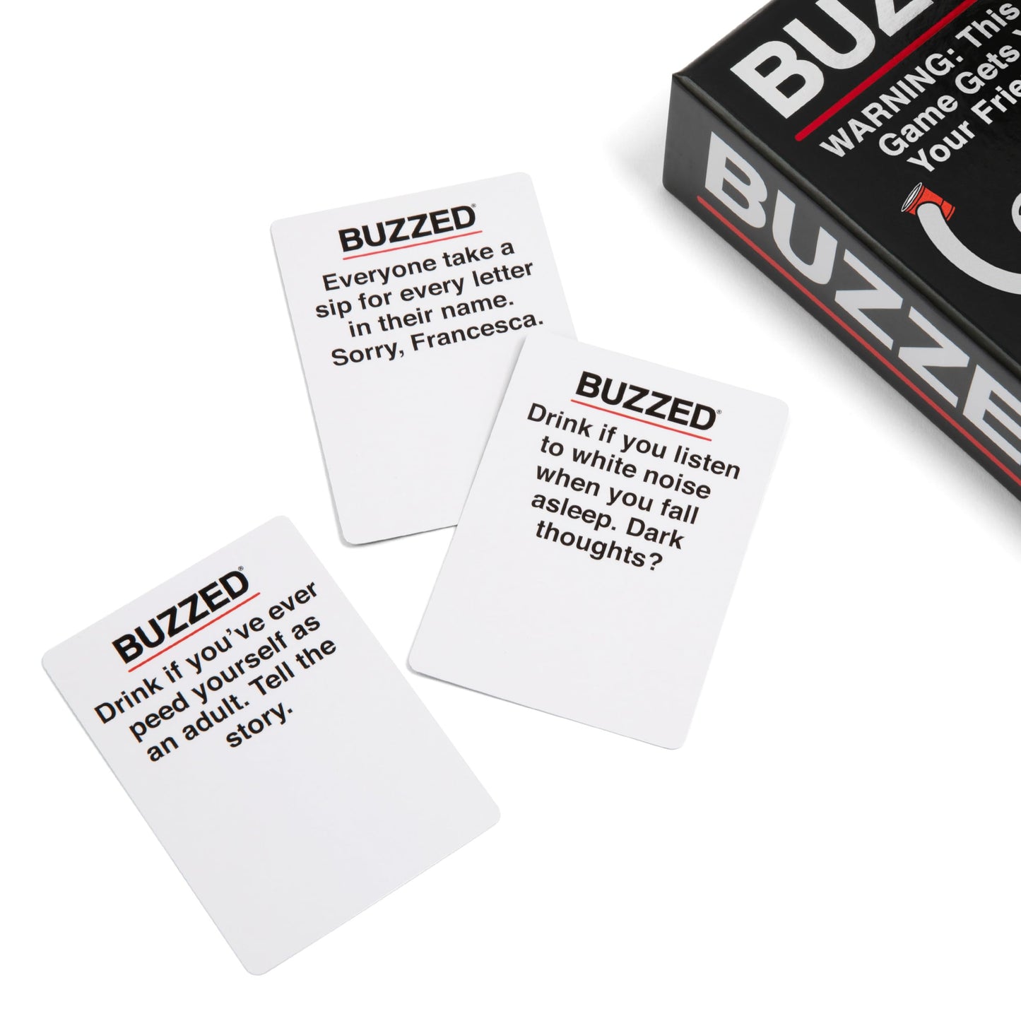 Buzzed: The Hilarious Party Game That Will Get You & Your Friends Tipsy  Refreshed Content  Now Includes 250 New Cards  Great for Friendsgiving Games  Thanksgiving Activities and Fall Gifts