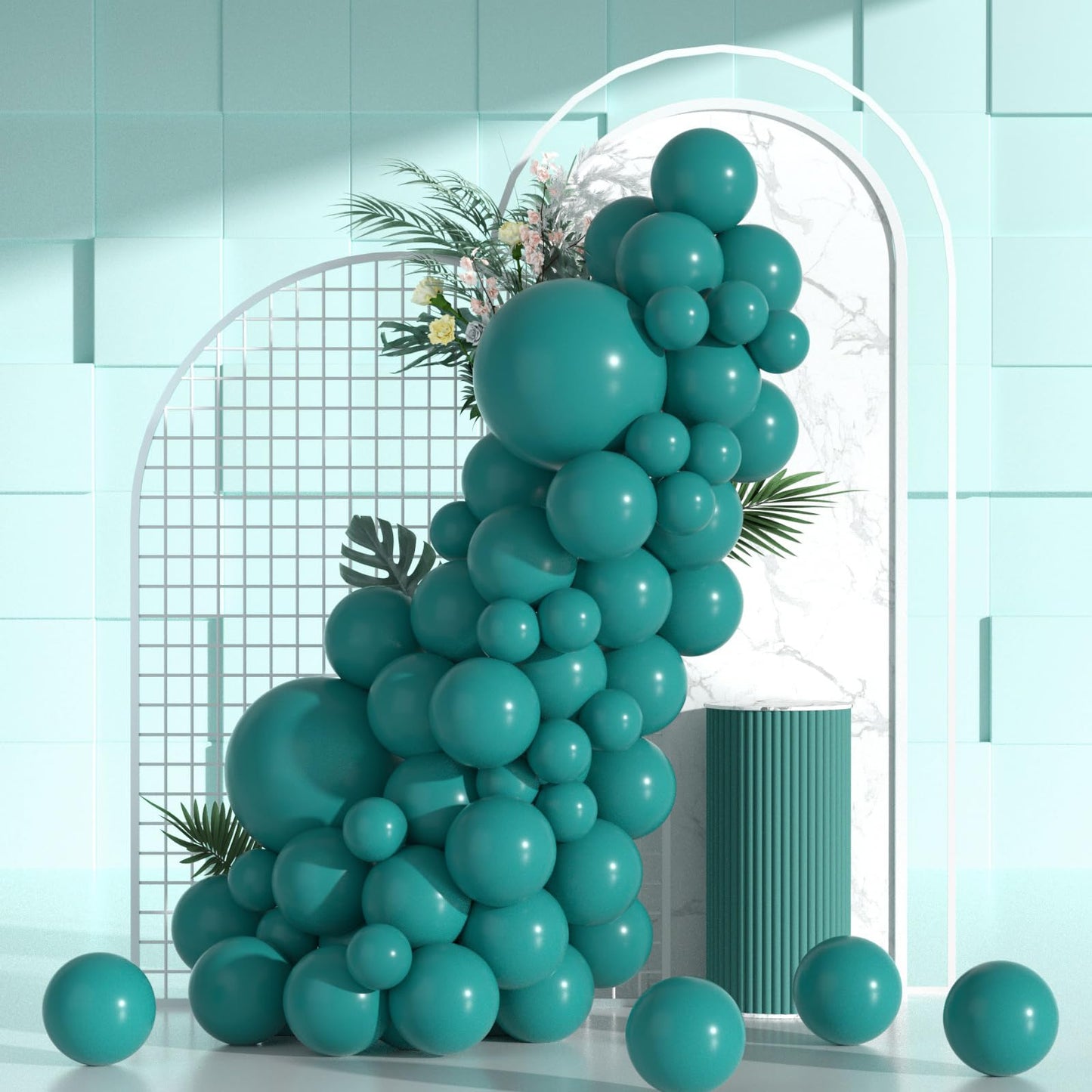 Turquoise Blue Balloons Of Stuffed Black Balloons Inside - Double Stuffed Peacock Blue Balloon Garland Arch Kits With Different