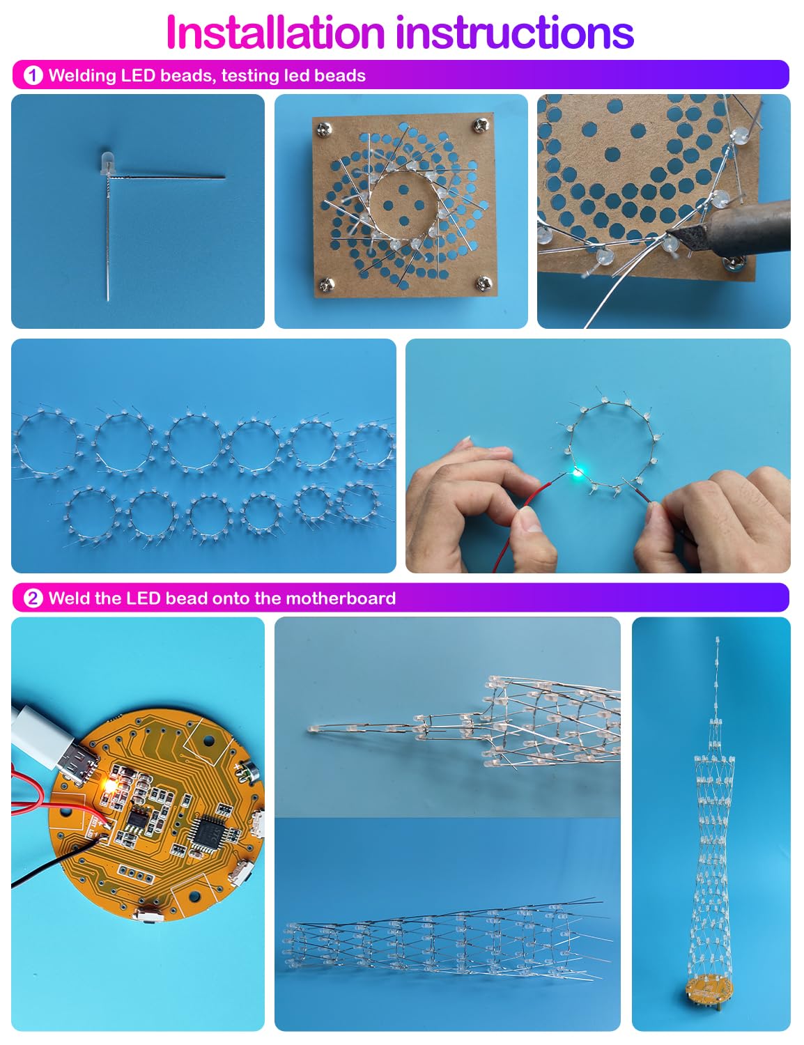 Icubesmart Led Canton Tower Model Diy Electronic Kit, Led Cube Model Handmade Soldering Project Kit, 12 Led Circles, Height 38Cm. (Gzt-12 Kit)