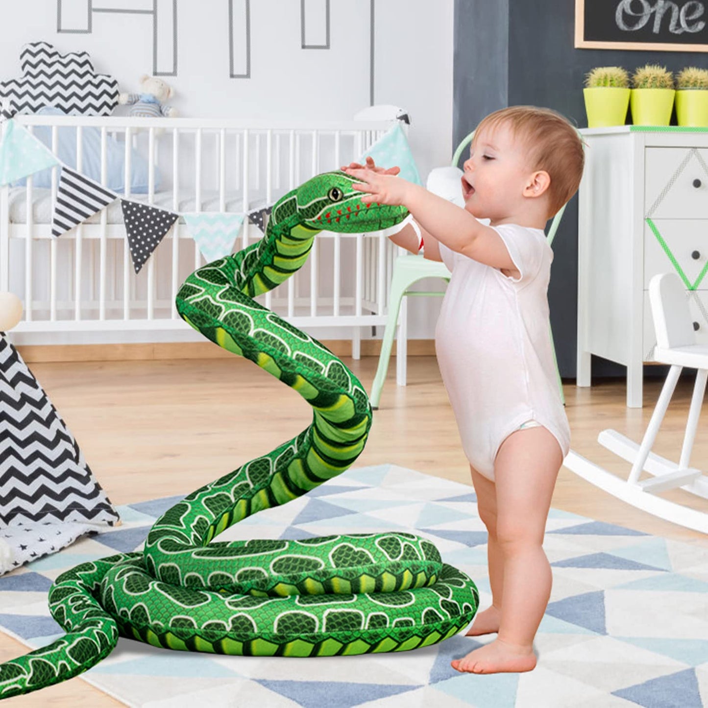 Brinjoy Giant Snake Stuffed Animal, 149 Inch Large Snake Lifelike Jumbo Animal Plush Toy For Kids, Curving Huge Snake For Boys & Girls Gift On Birthday Baby Shower Party