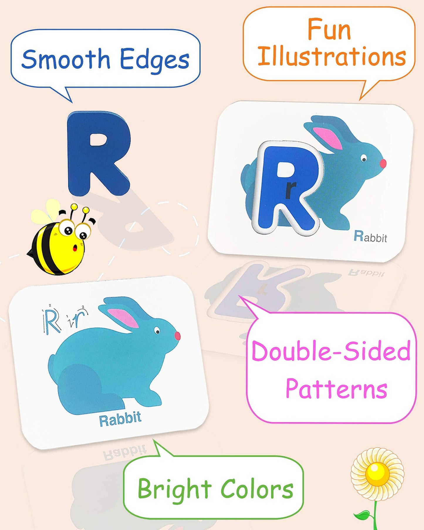 Gojmzo Number And Alphabet Flash Cards For Toddlers 3-5 Years, Abc Montessori Educational Toys Gifts For 3 4 5 Year Old Preschool Learning Activities, Wooden Letters Animal Flashcards Puzzle Game