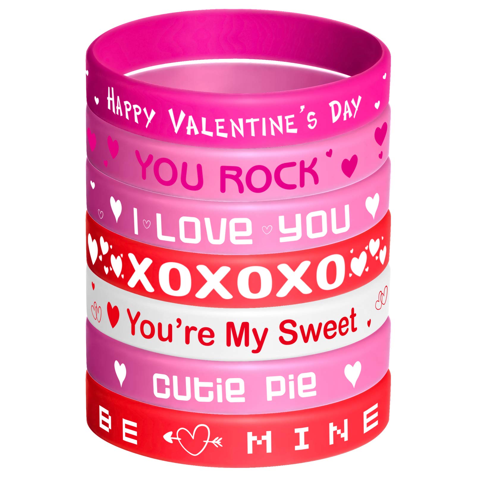 FEPITO 35 Pieces Valentines Day Rubber Wristband Silicone Wristbands Rubber Band Bracelets for Party Favors School Gifts Supplie