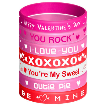 FEPITO 35 Pieces Valentines Day Rubber Wristband Silicone Wristbands Rubber Band Bracelets for Party Favors School Gifts Supplie