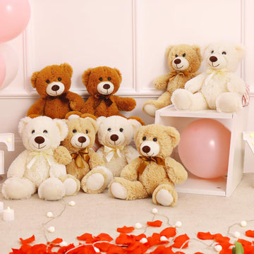 Morismos 8 Packs Bulk Teddy Bears Stuffed Animal, Small Teddy Bear Bulk Plush, Stuffed Bears Bundle For Girls Centerpiece Baby Shower, 13.5'