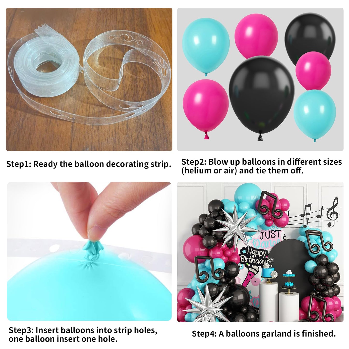 Tik Music Birthday Party Decorations,Rose Red Blue Black Balloon Garland With Explosion Star Foil Balloons For Music Hip Hop Theme Birthday Graduation Party Supplies
