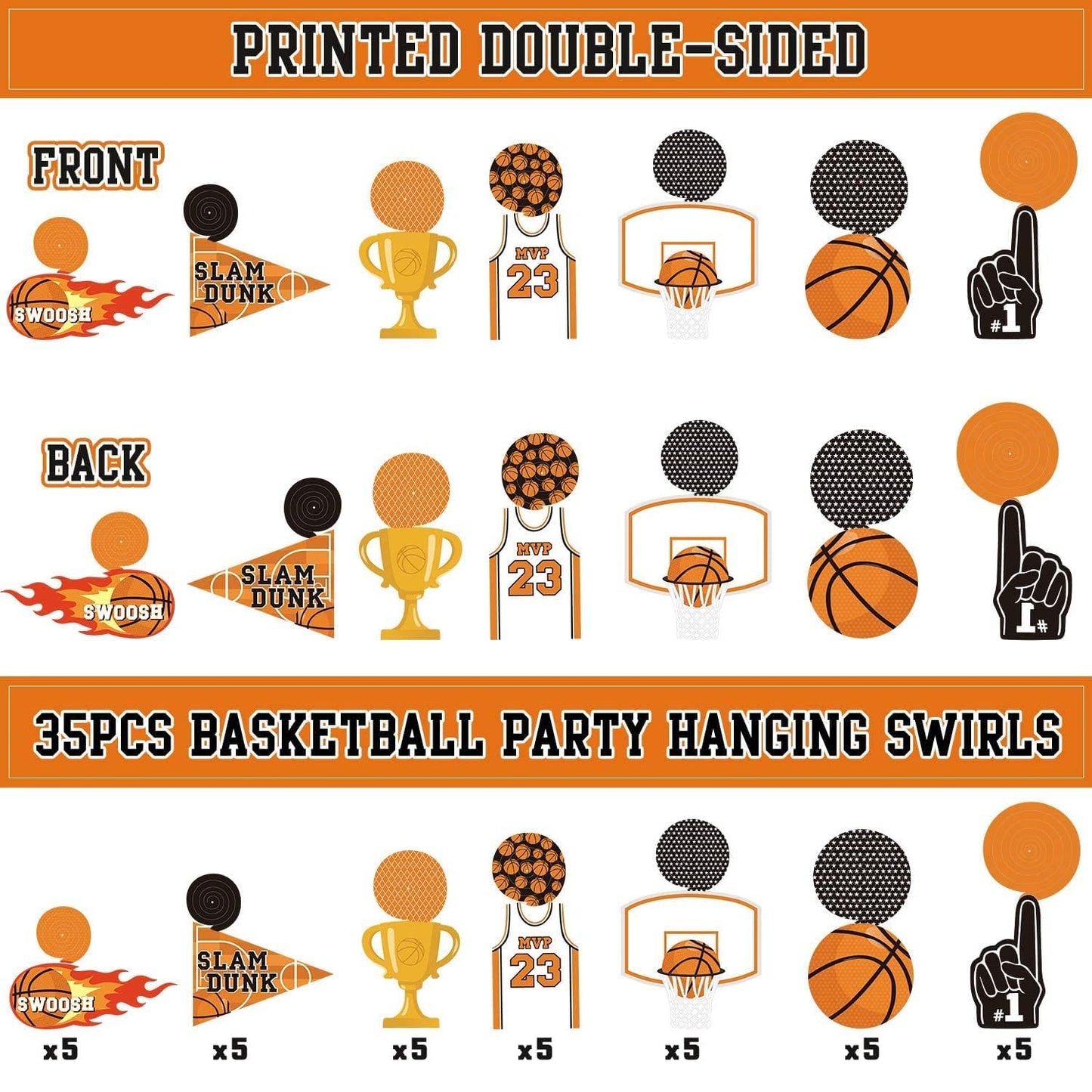 Levfla 35CT Basketball Party Decorations Hanging Swirls Decoration Slam Dunk Teenagers Birthday Photo Props March Madness Sports