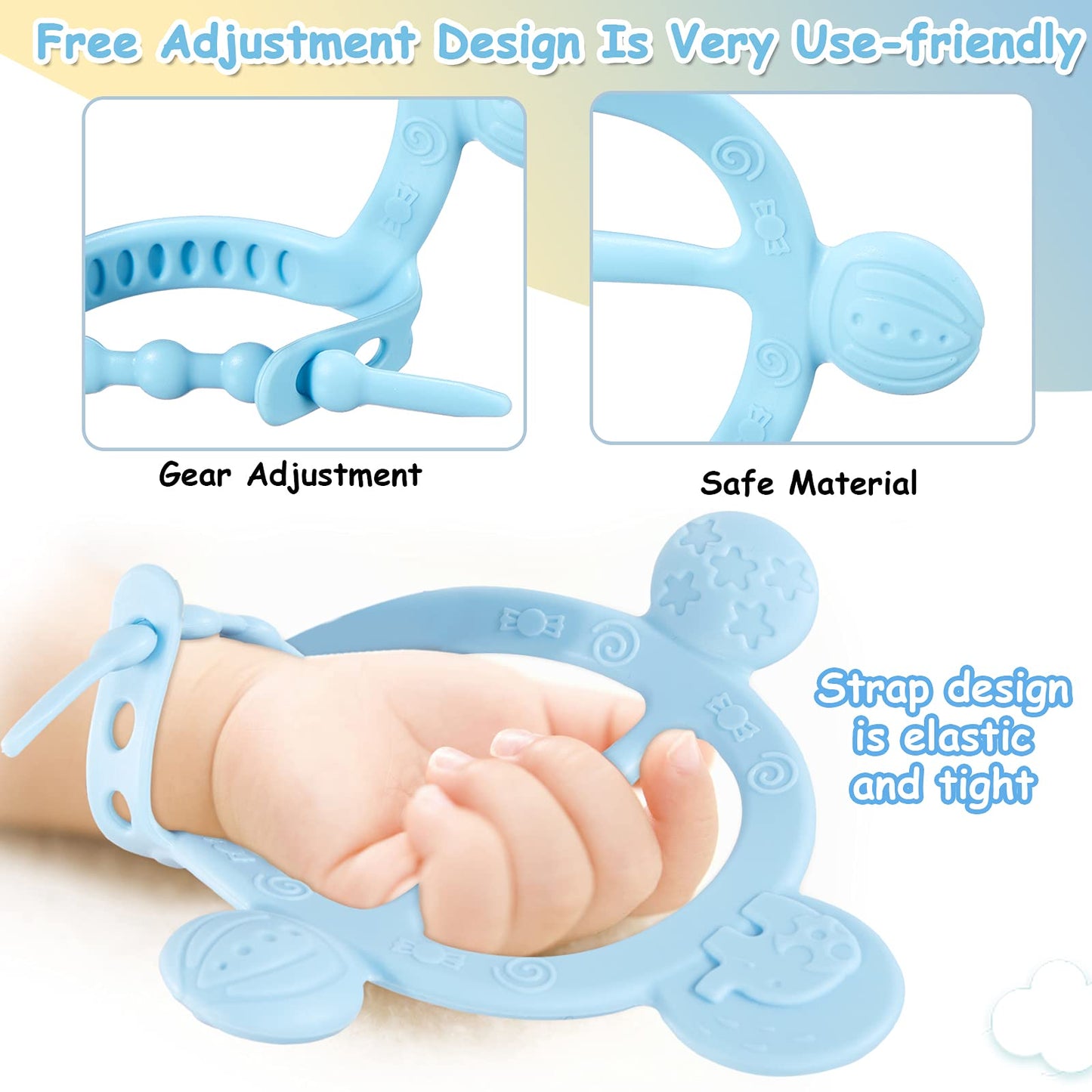 5 Pieces Baby Teething Toys For 6-12 Months Silicone Teether Hand Teether With Adjustable Wristband Anti-Dropping Chew Toys For
