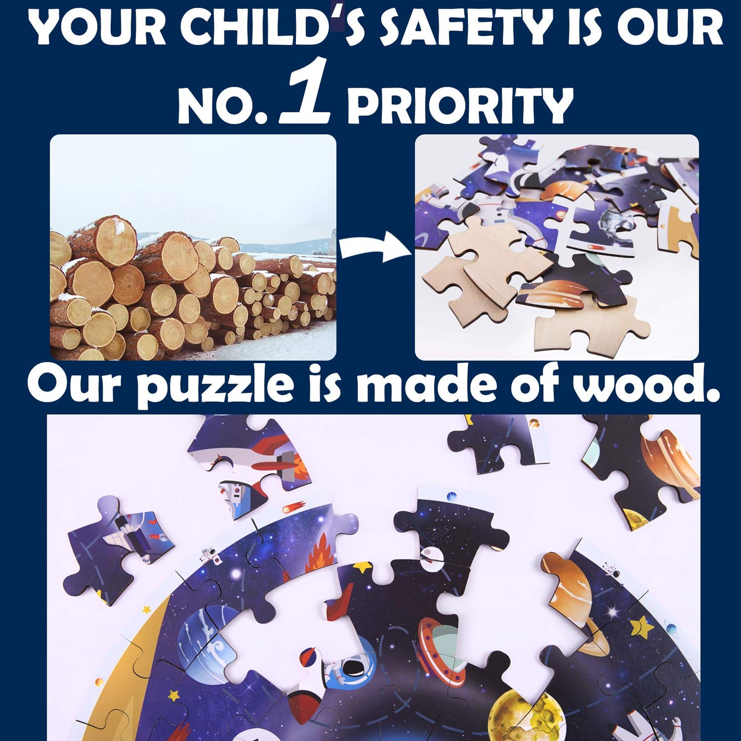 Iplay, Ilearn Floor Puzzles For Kids Ages 3-6, Jigsaw Puzzle For Kids Ages 4-8, Toddler Large Wooden Learning Toy, Educational Round Planets, Solar System Birthday Gift For 5-7 Year Old Boy Girl Child