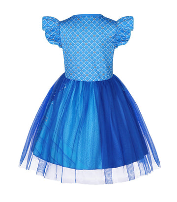 Wonderbabe Chloe Descendants Costume Girls Rise Red Costume Blue Dress Birthday Party Outfits Princess Dress Up Tulle Mesh Dress