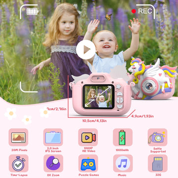 Kids Camera Toys For 3-12 Year Old Girls Boys, Kids Digital Camera With Cartoon Soft Silicone Cover, Best Chritmas Birthday Fest